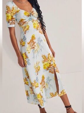 Favorite Daughter The Vineyard Midi Dress Women’s Size 4 Blue Yellow Floral